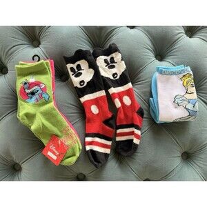 4 Pair KIDS SOCKS DISNEY MICKEY MOUSE STITCH CINDERELLA ANKLE CREW SZ 4-6 NEW